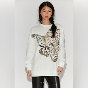 Ragabond Studio x Free People Midnight Sweatshirt Butterfly Ivory XL NWT